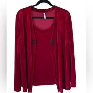 White Stag Burgundy Red Velvet Cardigan Attached Cami Shell Top Women’s Size L